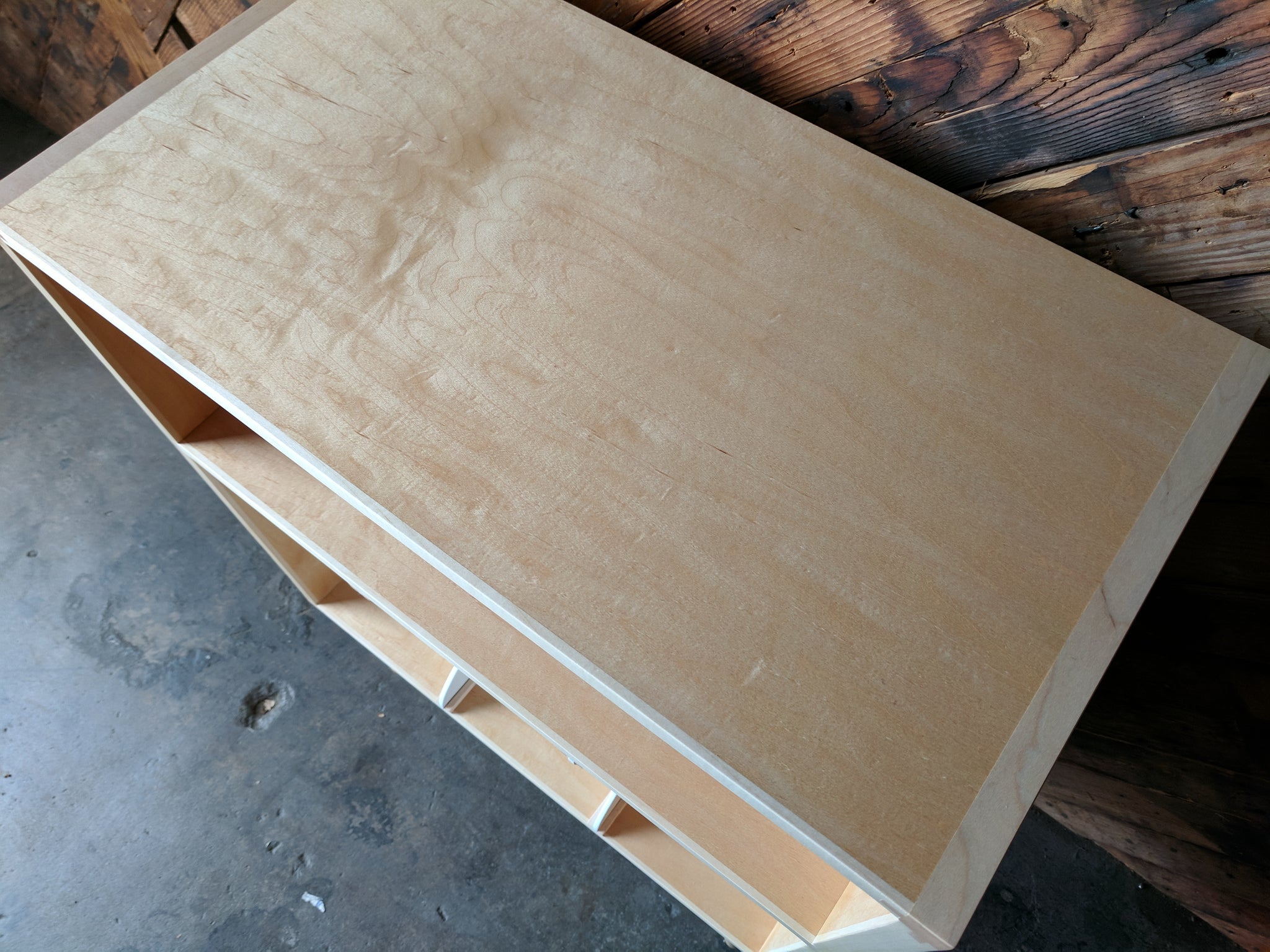 MID CENTURY STYLE MINI CREDENZA RECORD STAND IN MAPLE with media bay