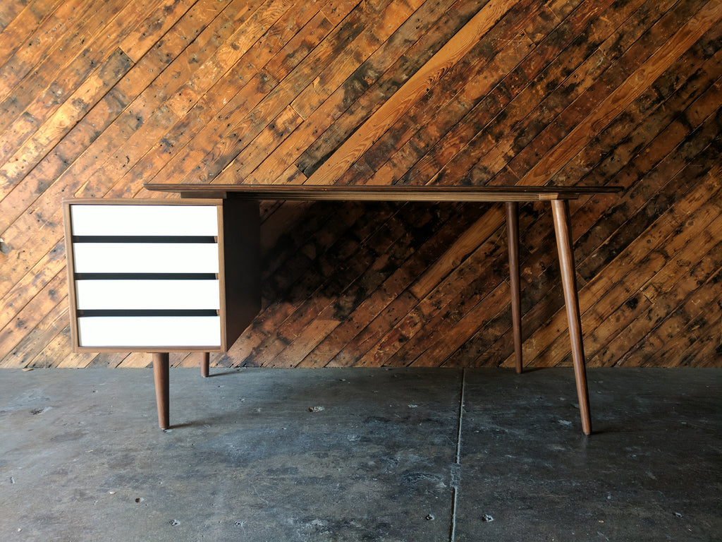 Custom Large Mid Century Style Walnut Desk, Mid Century Style