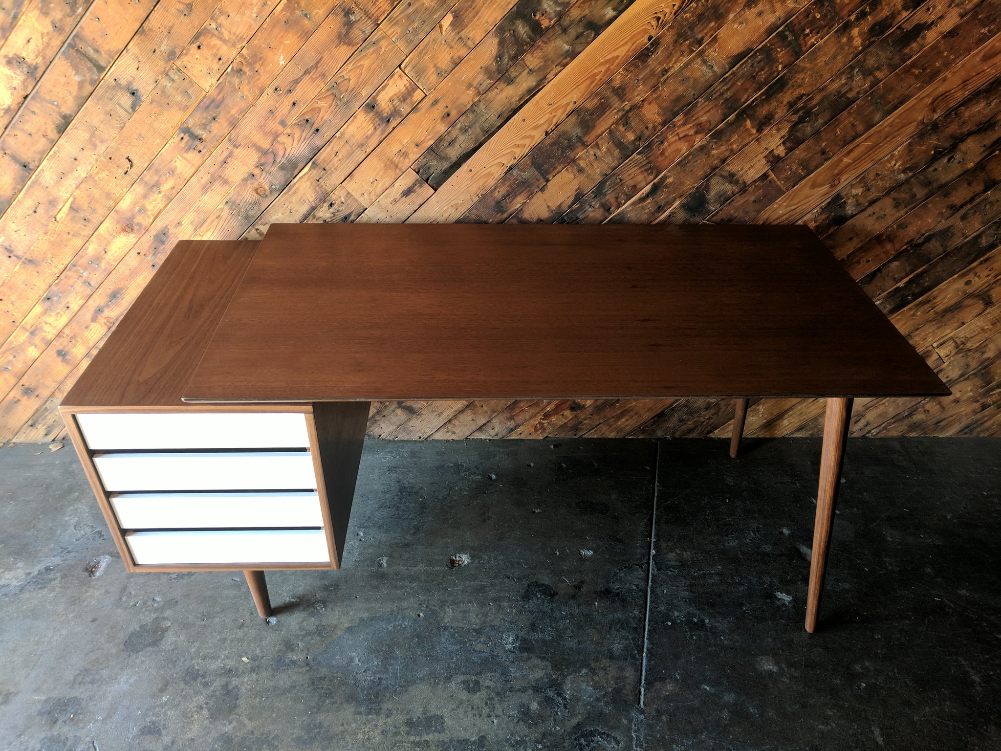 Custom Large Mid Century Style Walnut Desk, Mid Century Style