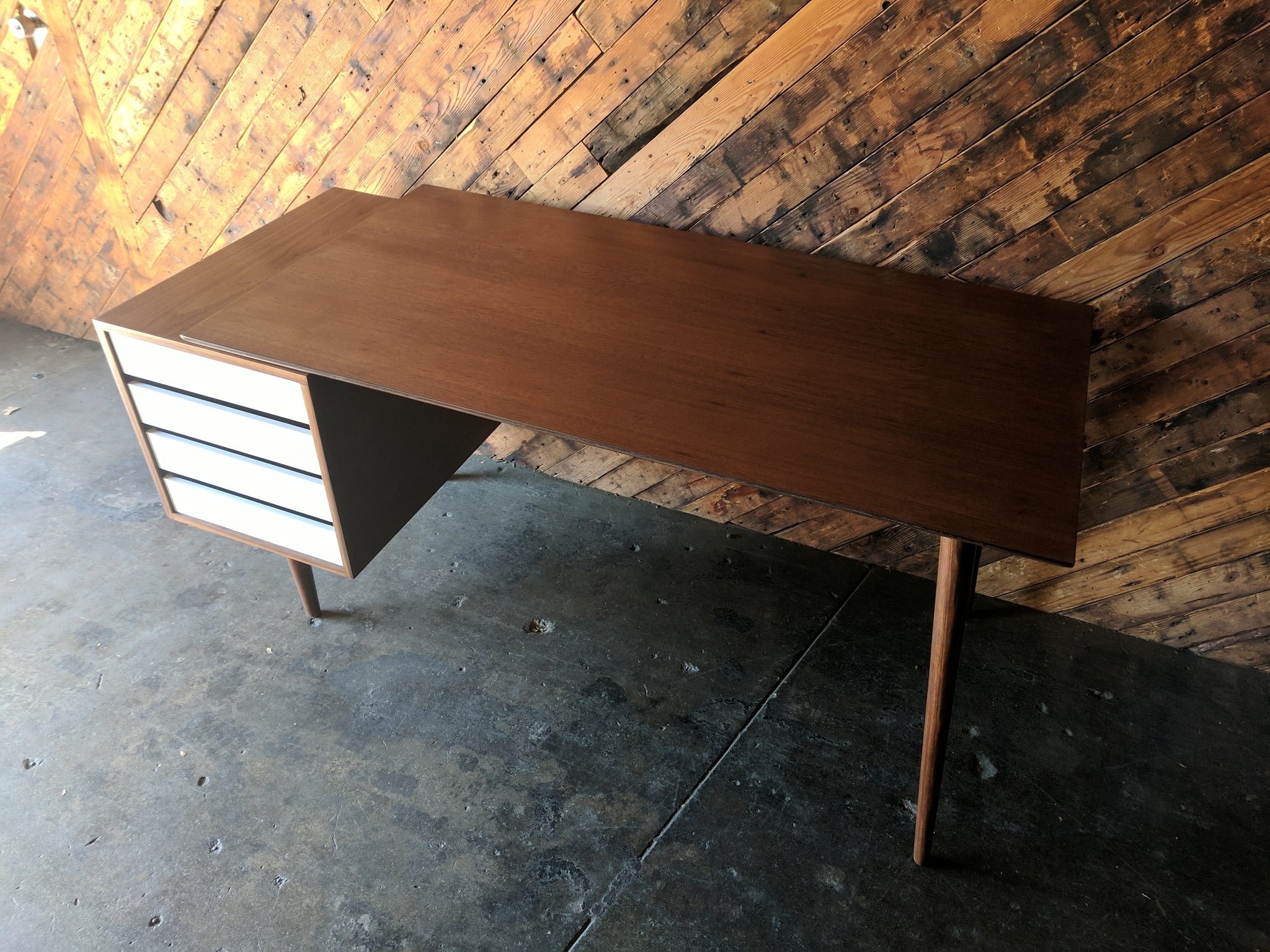 Custom Large Mid Century Style Walnut Desk, Mid Century Style