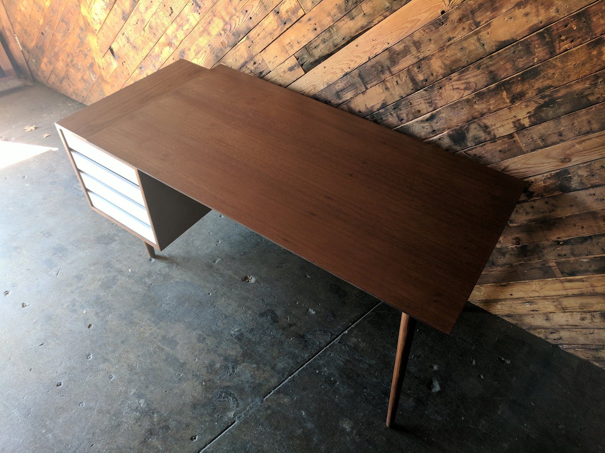 Custom Large Mid Century Style Walnut Desk, Mid Century Style