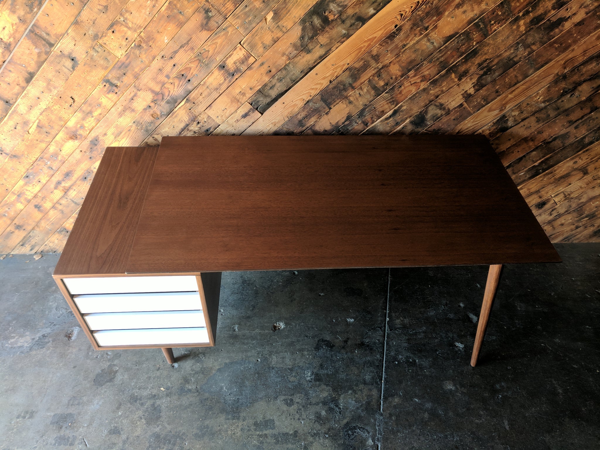 Custom Large Mid Century Style Walnut Desk, Mid Century Style