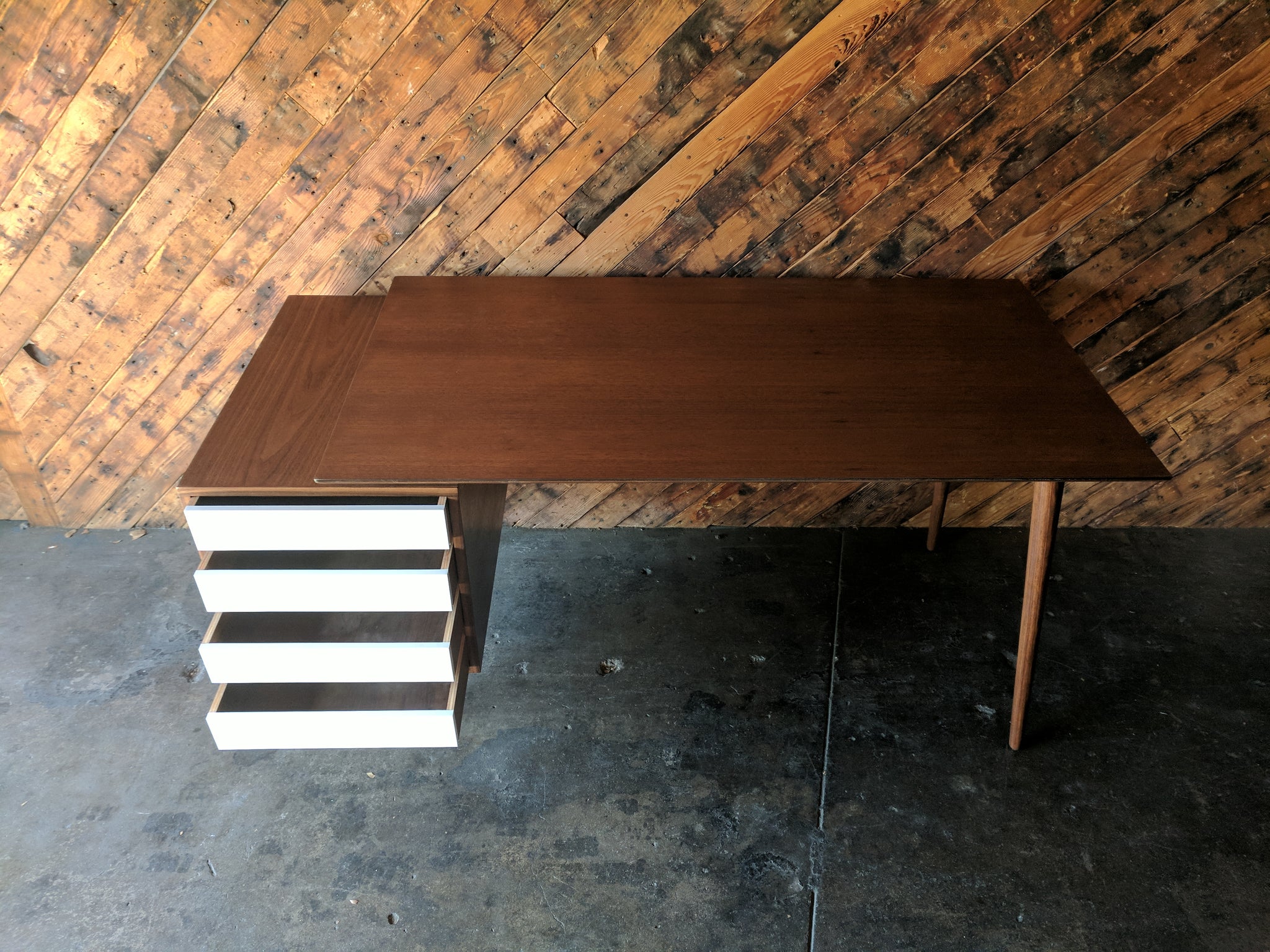 Custom Large Mid Century Style Walnut Desk, Mid Century Style