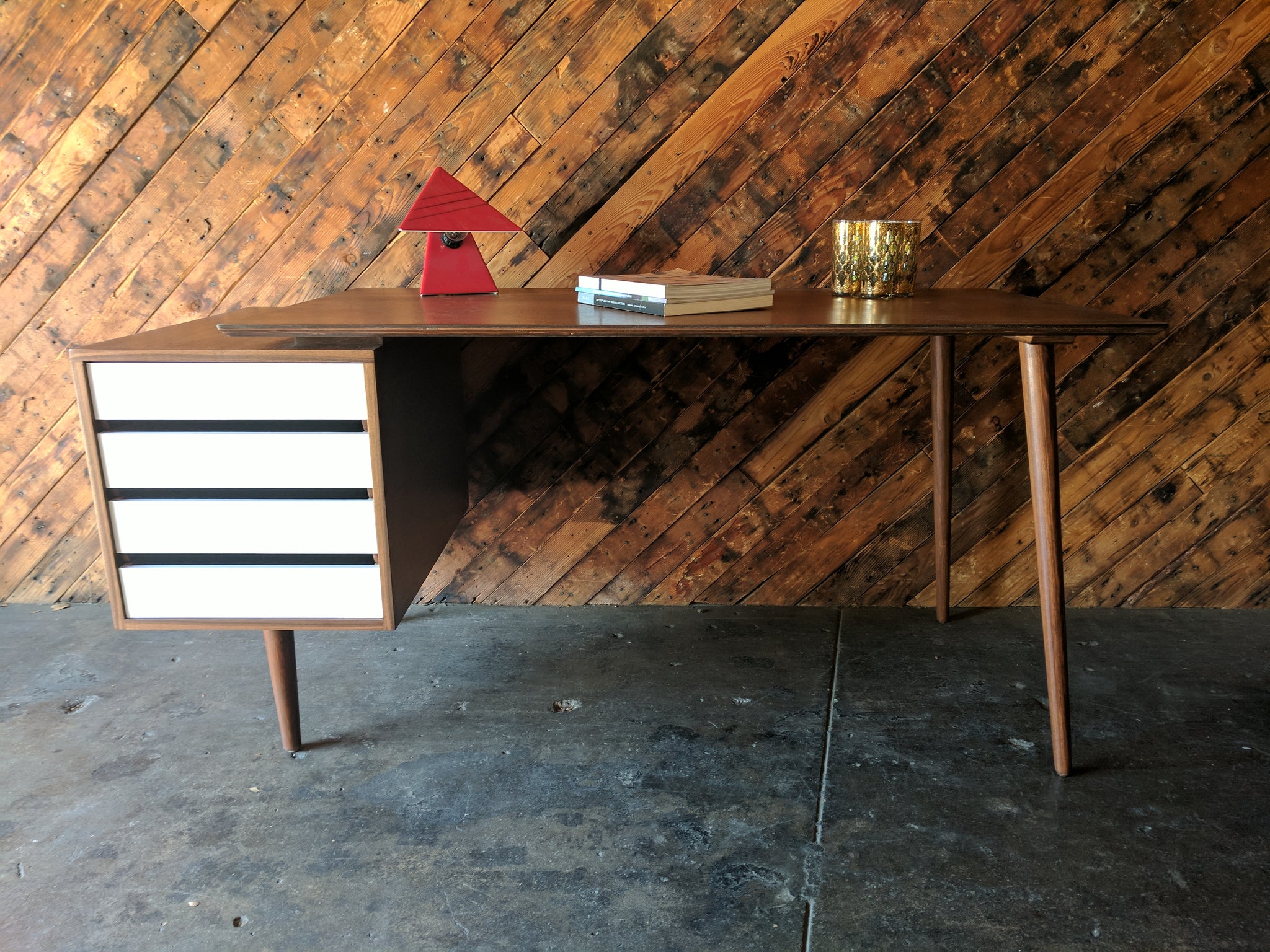 Custom Large Mid Century Style Walnut Desk, Mid Century Style