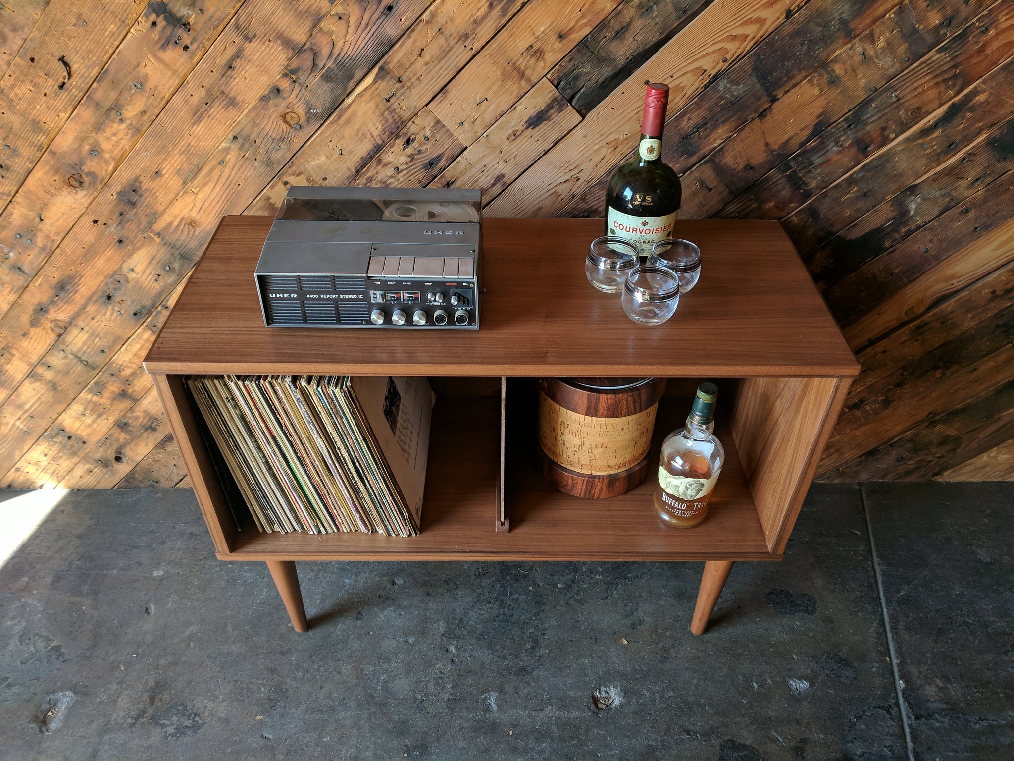 Mid Century Style Record Cabinet Credenza with 2 bays