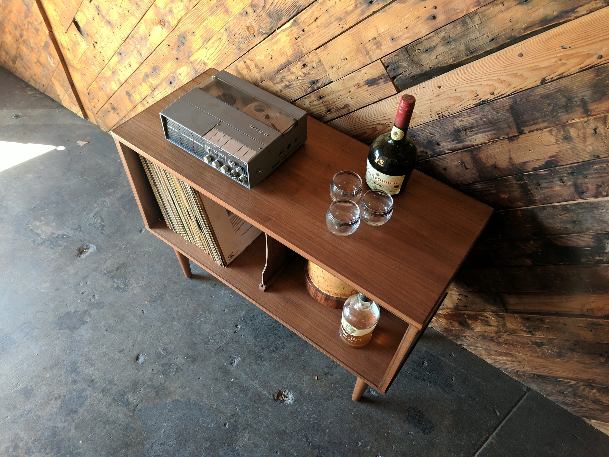 Mid Century Style Record Cabinet Credenza with 2 bays