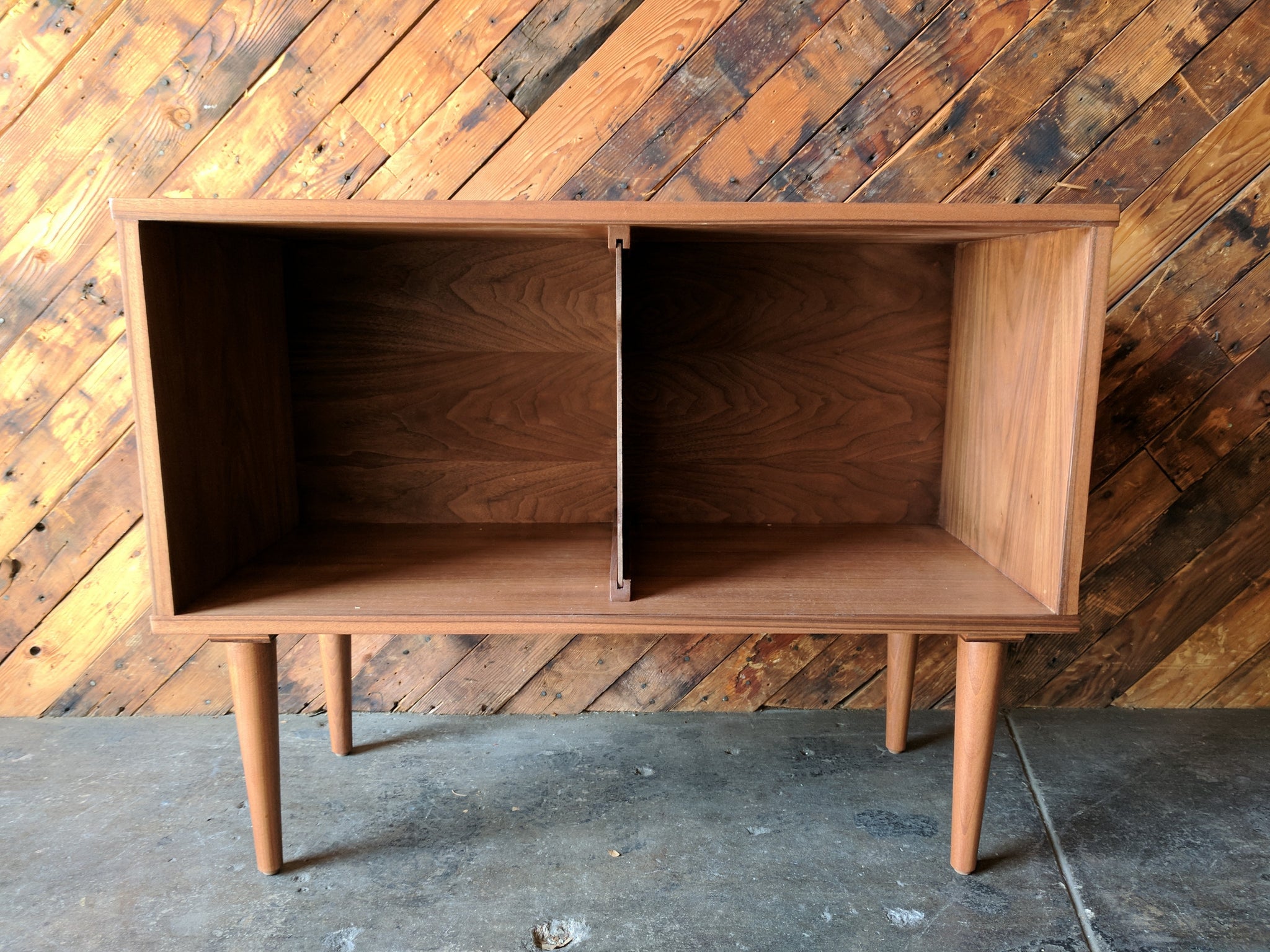 Mid Century Style Record Cabinet Credenza with 2 bays