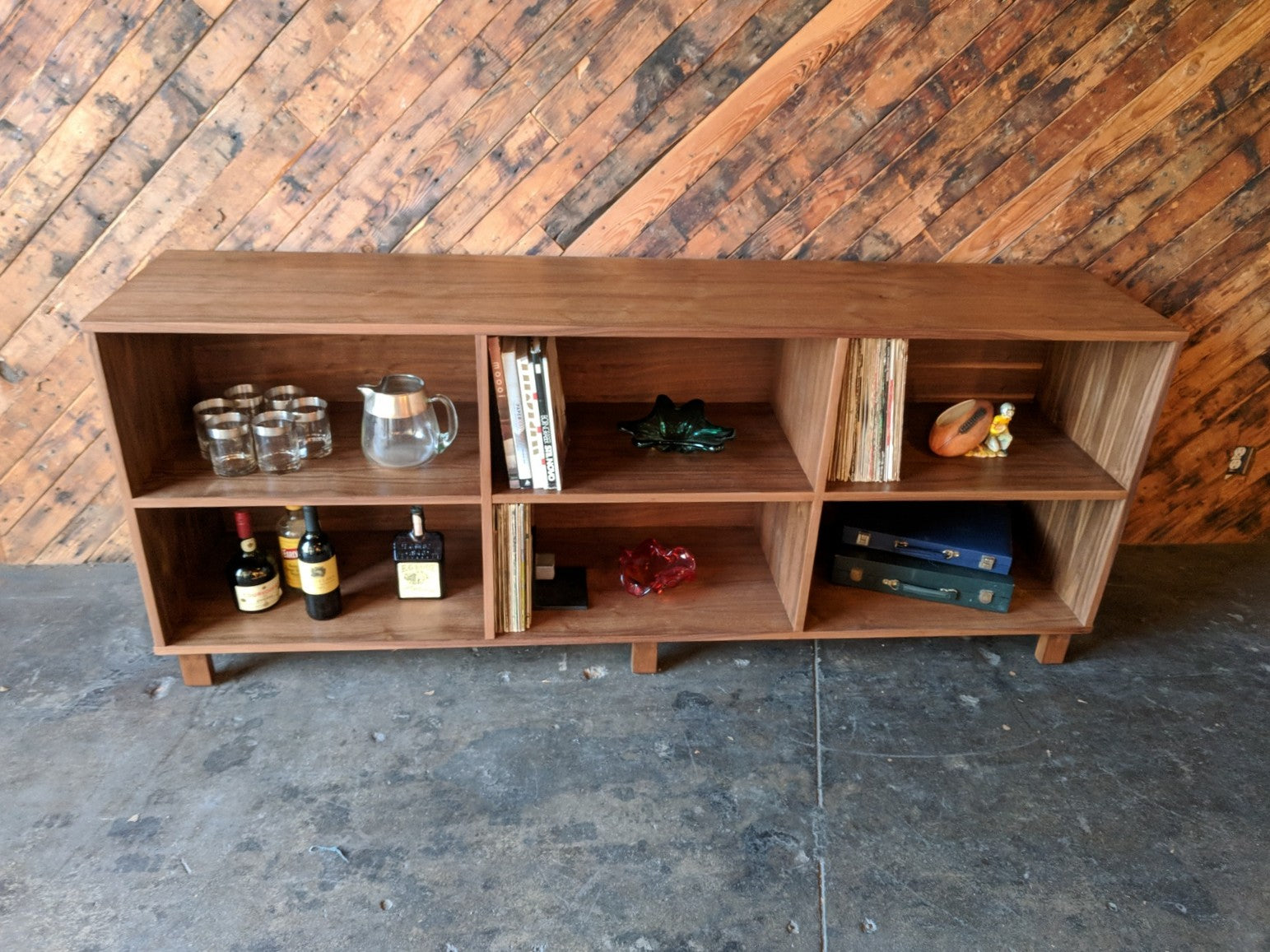 Custom Two Tiered Modern Record/bookshelf, Mid Century Style