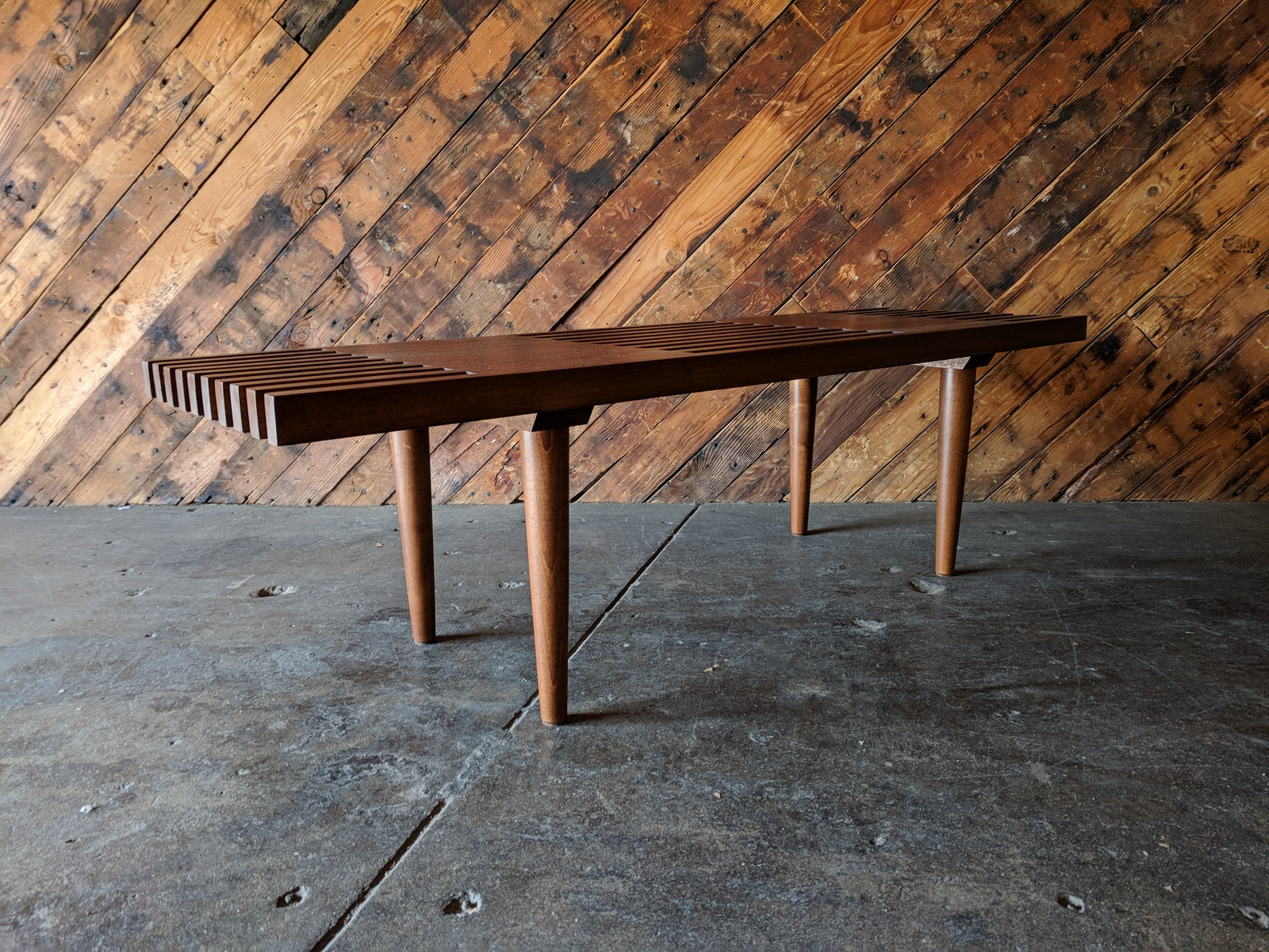 Custom mid century style slat bench