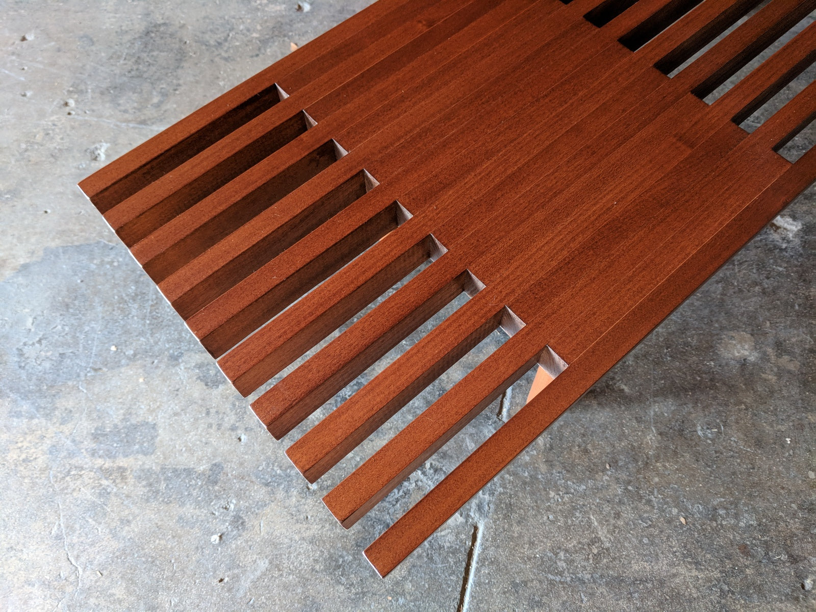 Custom mid century style slat bench