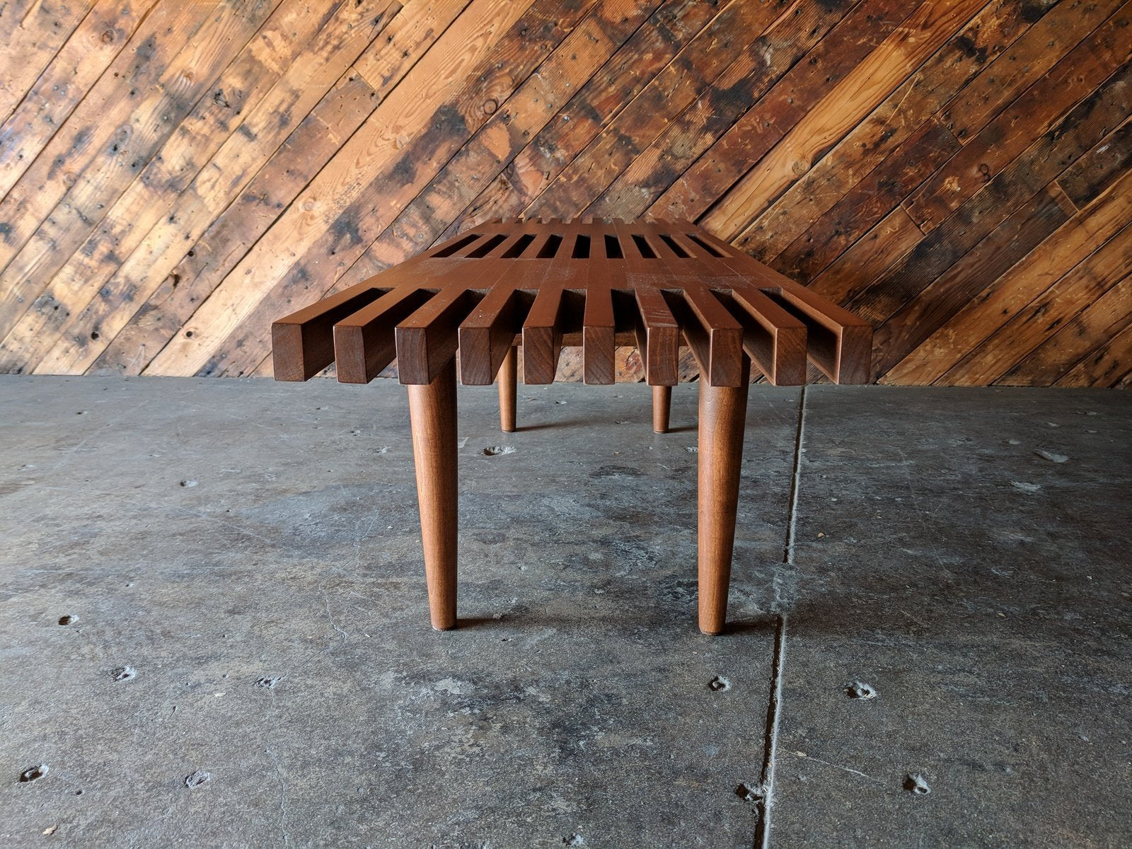 Custom mid century style slat bench