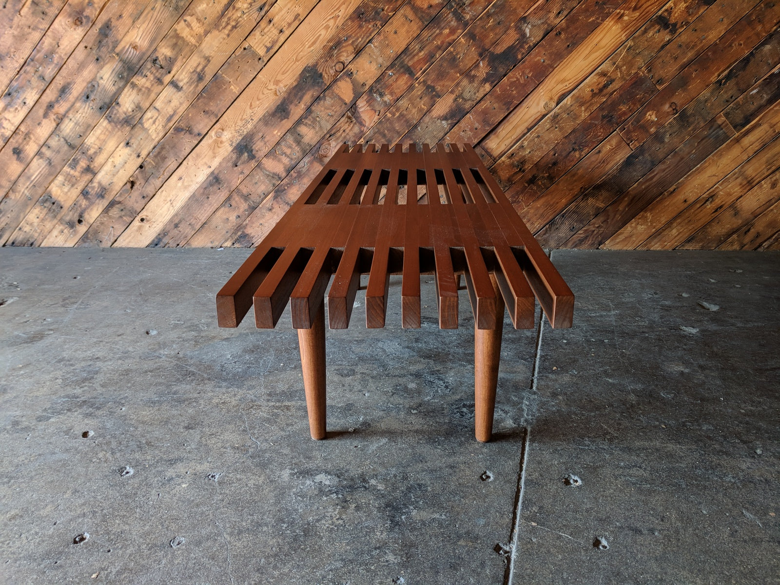 Custom mid century style slat bench