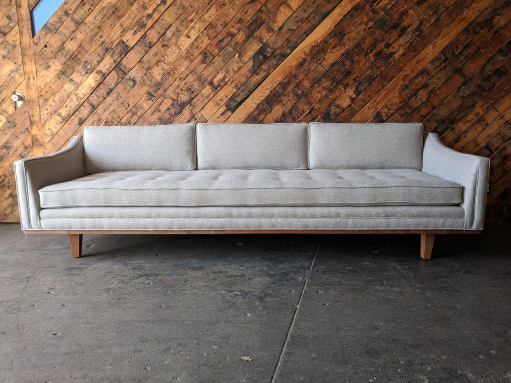 Mid Century Style Cream Sofa with Walnut Trim