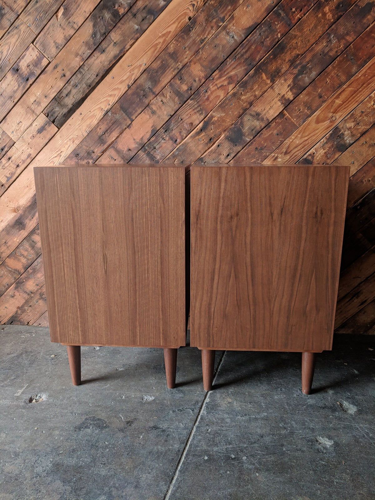 Custom Pair of mid century style night stands, very tall and with large drawer