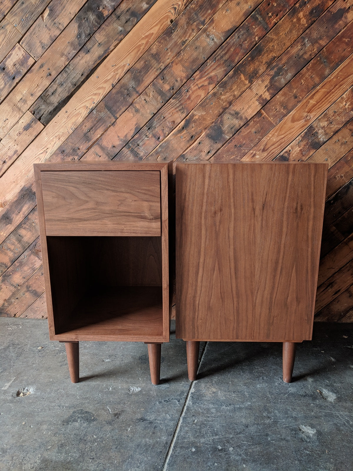 Custom Pair of mid century style night stands, very tall and with large drawer