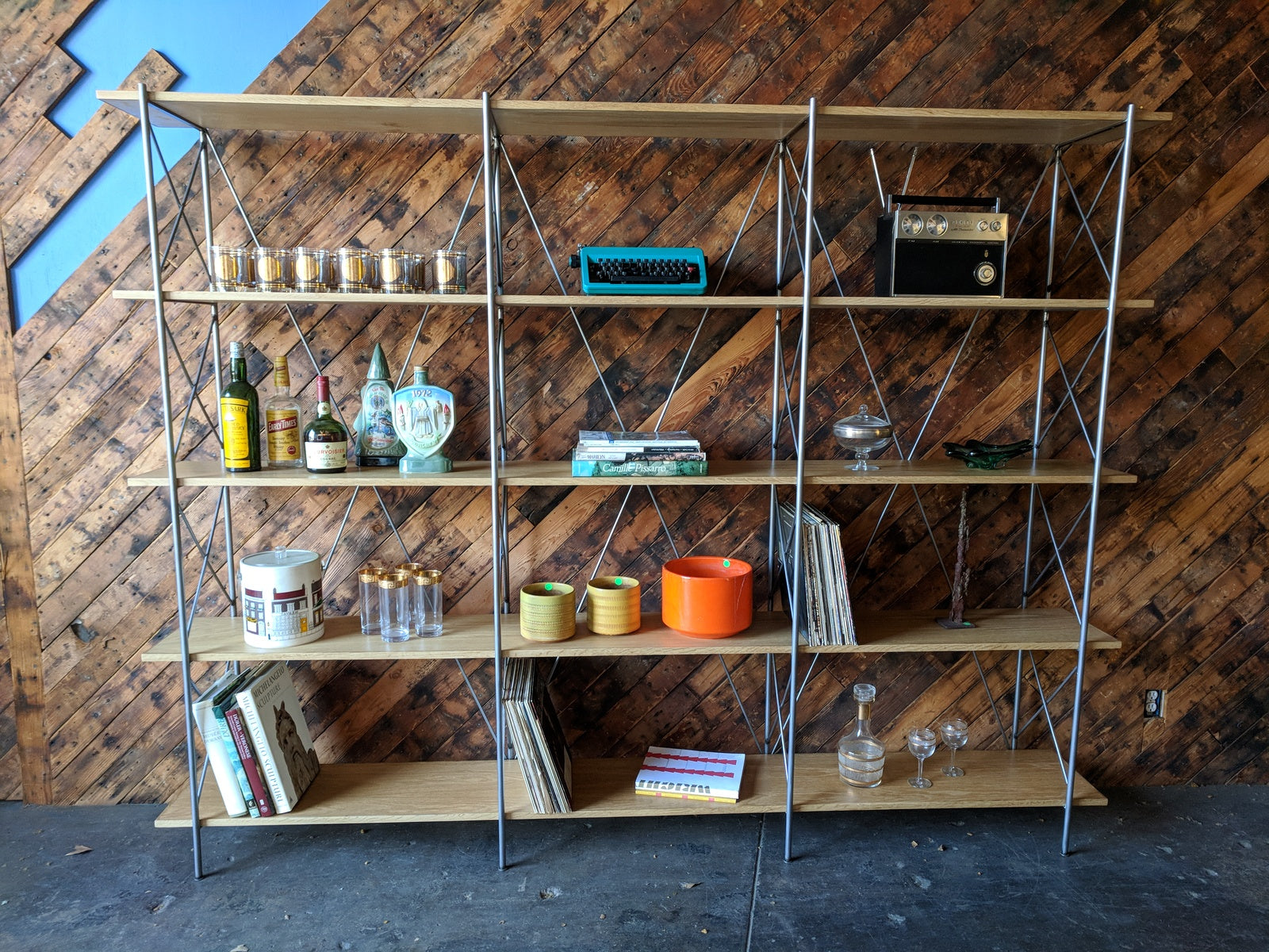Amazing Oak and Steel Custom Newly Made Book Shelf with 4 levels
