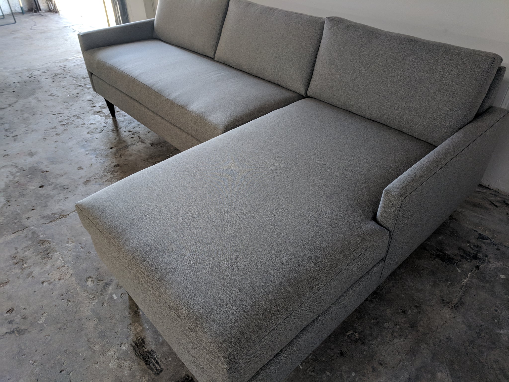 Contemporary Sofa inspired by Mid Century Lines.  Newly Made to Order in Los Angeles