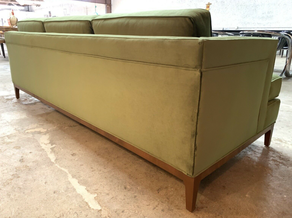 Mid Century Style Custom Sofa in beautiful Green Velvet