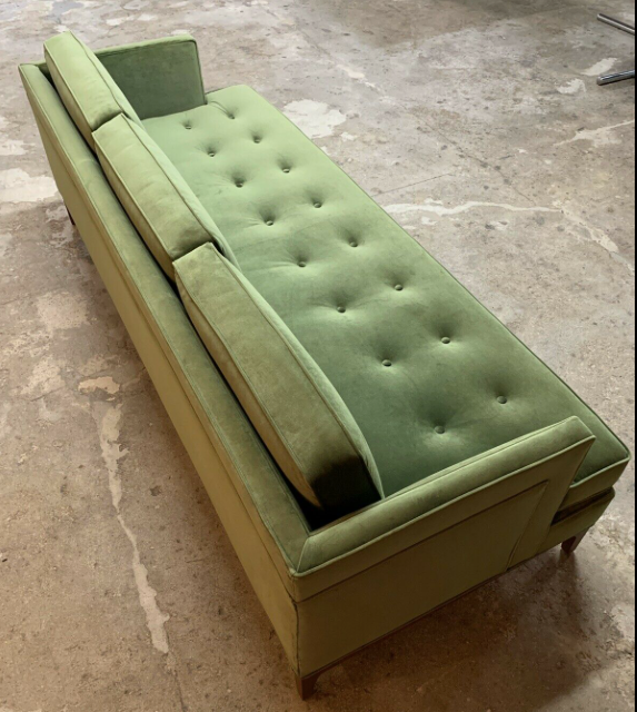 Mid Century Style Custom Sofa in beautiful Green Velvet