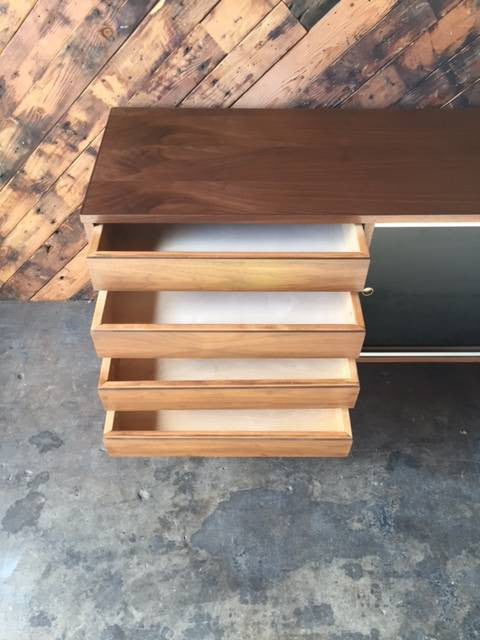 Mid Century Style Custom Small Credenza with 4 drawers and painted doors