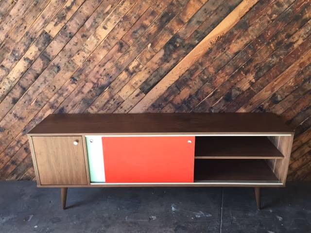 Mid Century Style Custom Mint Orange Credenza and swing out door