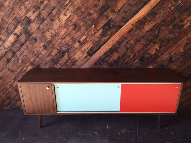 Mid Century Style Custom Mint Orange Credenza and swing out door