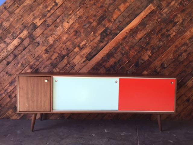 Mid Century Style Custom Mint Orange Credenza and swing out door