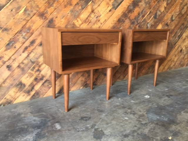 Custom Mid Century Style Walnut Nightstands