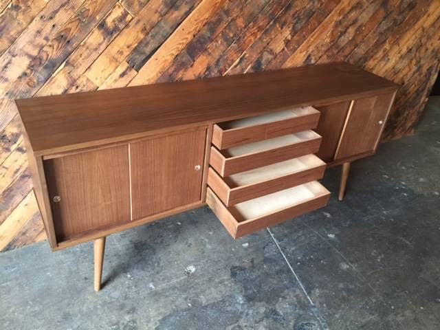 Custom Mid Century Style Walnut Credenza
