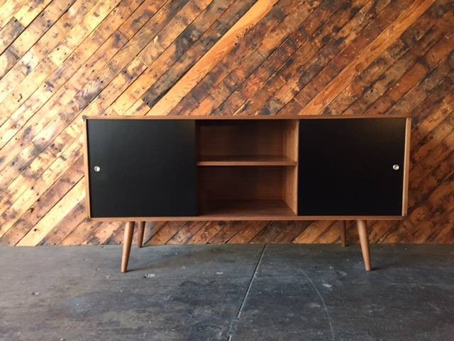 Custom Mid Century Style Walnut Two Door Credenza