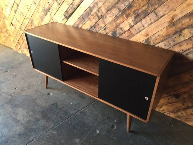 Custom Mid Century Style Walnut Two Door Credenza