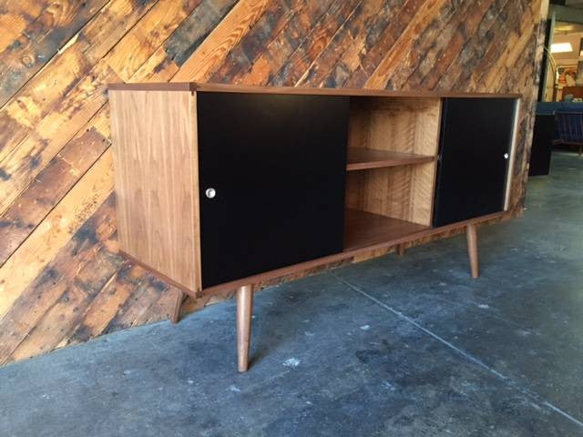 Custom Mid Century Style Walnut Two Door Credenza