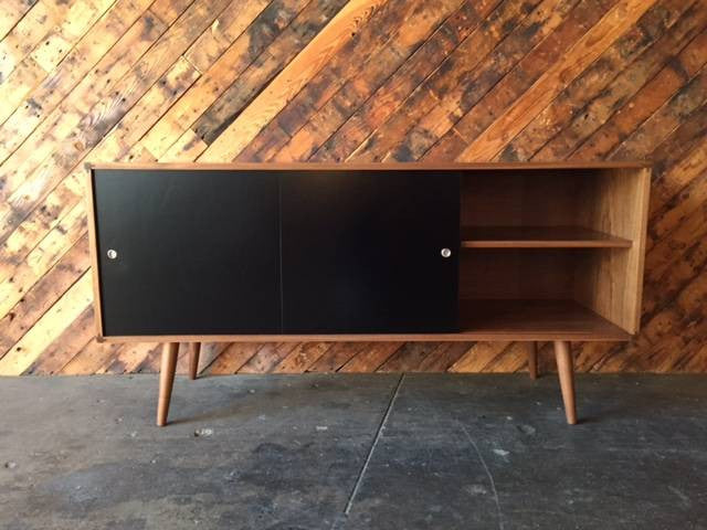 Custom Mid Century Style Walnut Two Door Credenza