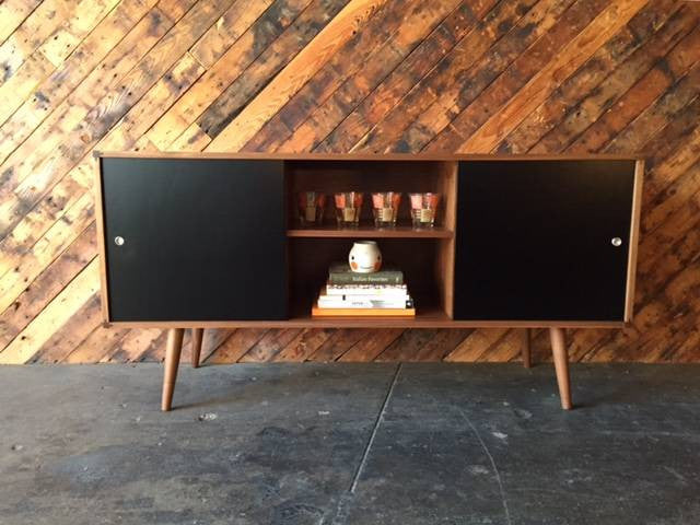 Custom Mid Century Style Walnut Two Door Credenza