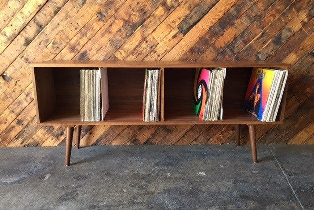 Mid Century Style Record Cabinet Credenza with 4 bays