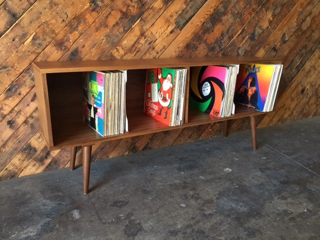 Mid Century Style Record Cabinet Credenza with 4 bays