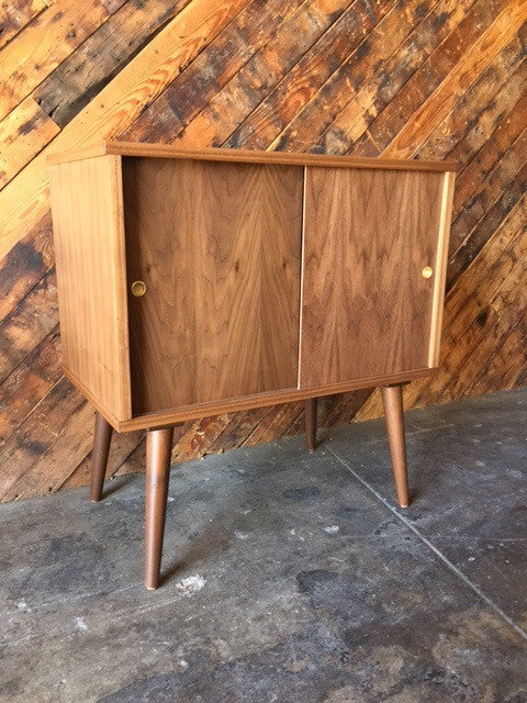 Mid Century Style Custom Walnut Record Bar Cabinet