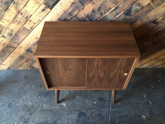 Mid Century Style Custom Walnut Record Bar Cabinet