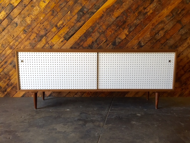 Mid Century Style Custom Walnut Perforated Door Credenza 3 bays only