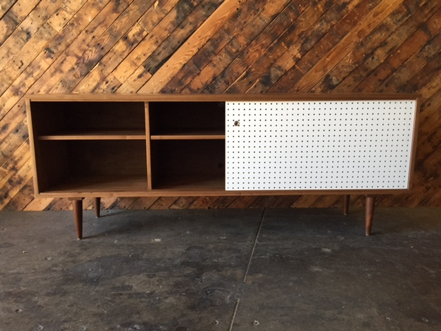 Mid Century Style Custom Walnut Perforated Door Credenza 3 bays only