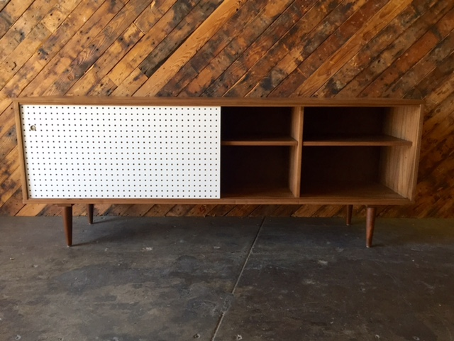 Mid Century Style Custom Walnut Perforated Door Credenza 3 bays only