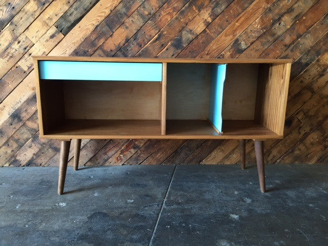 Mid Century Style Custom Teak Record Bar Credenza
