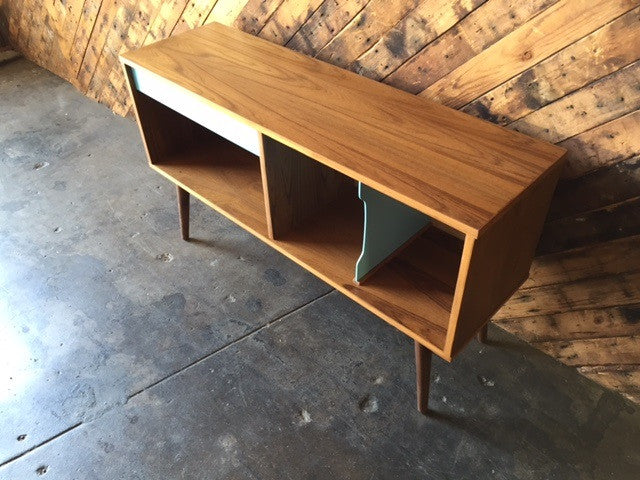 Mid Century Style Custom Teak Record Bar Credenza