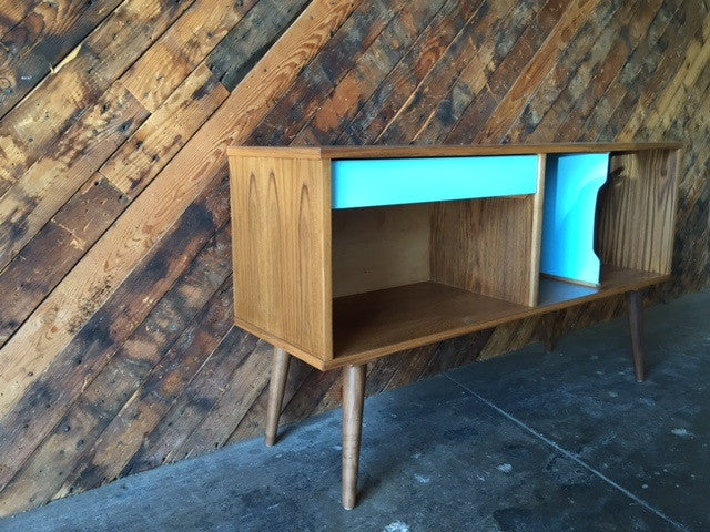 Mid Century Style Custom Teak Record Bar Credenza