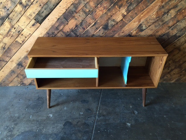 Mid Century Style Custom Teak Record Bar Credenza