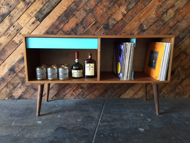 Mid Century Style Custom Teak Record Bar Credenza