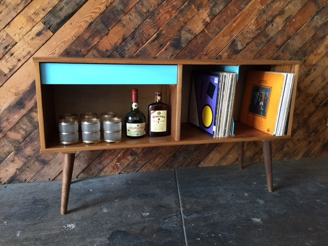 Mid Century Style Custom Teak Record Bar Credenza