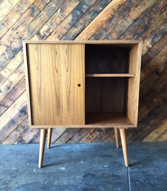Mid Century Style Custom Teak Bar Record Cabinet