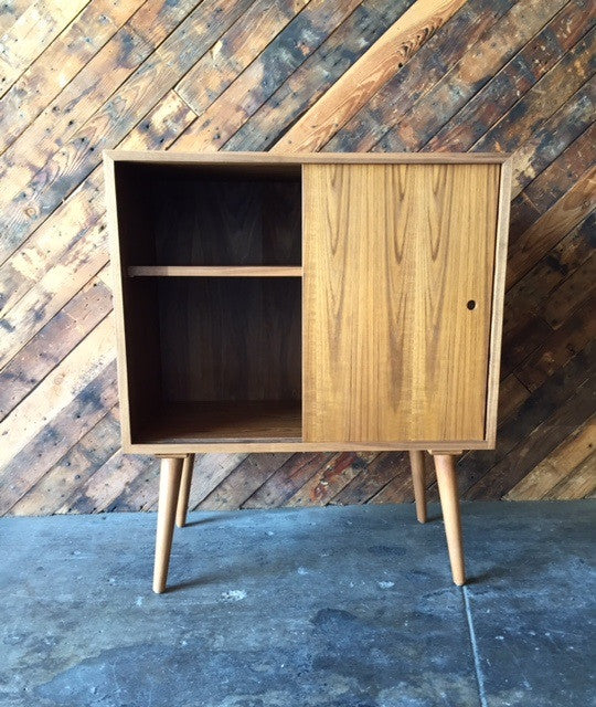 Mid Century Style Custom Teak Bar Record Cabinet