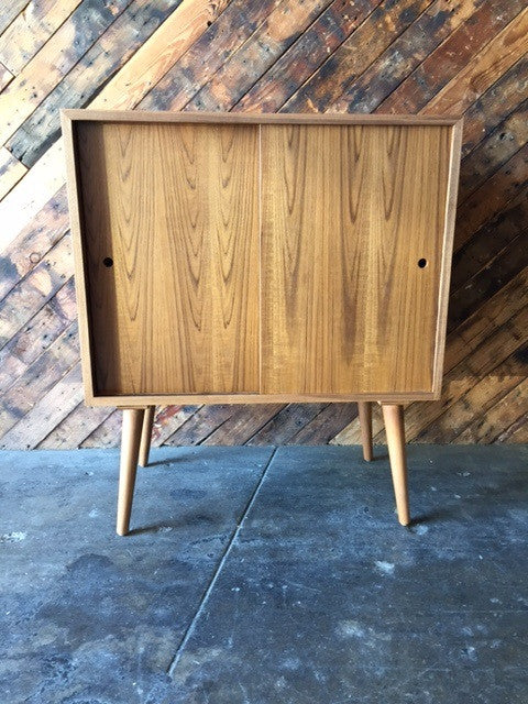 Mid Century Style Custom Teak Bar Record Cabinet